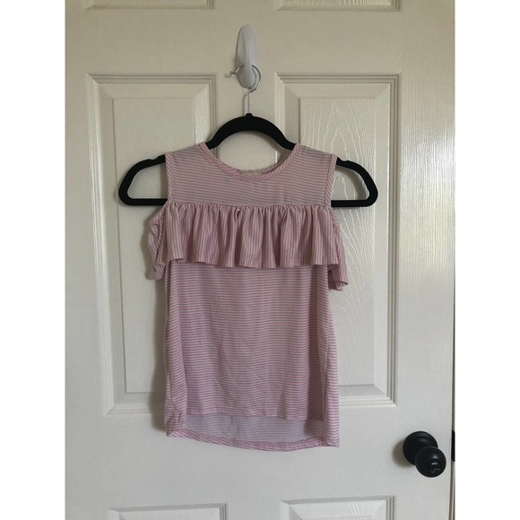 btween Other - btween Pink & White Ruffled High/low Tank - Girls 10